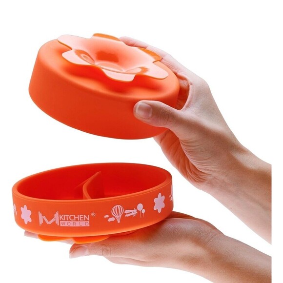 Baby Bowl & Divided Plate with Stay Put Extra Suction - Orange - Picture 1 of 9